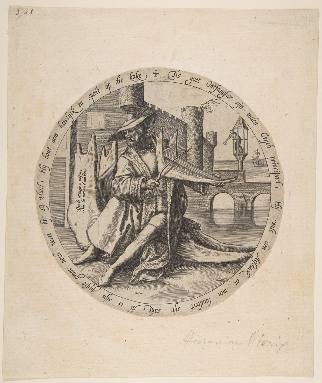 Il ricco che suona il violino su una mascella, ca. 1568 da Jan Wierix