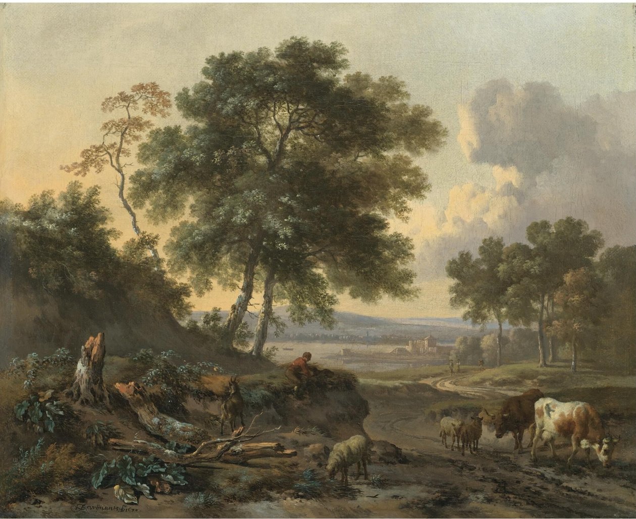 Olandese: Paesaggio con bestiame in un guado Paesaggio con bestiame in un luogo di guado da Jan Wijnants