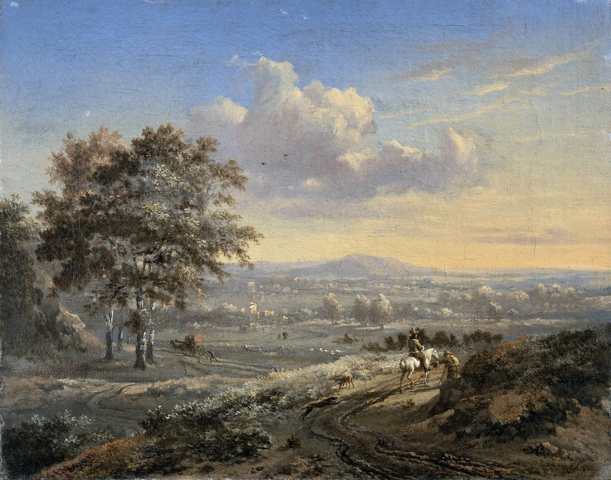 Paesaggio collinare con un cavaliere su una strada di campagna da Jan Wijnants