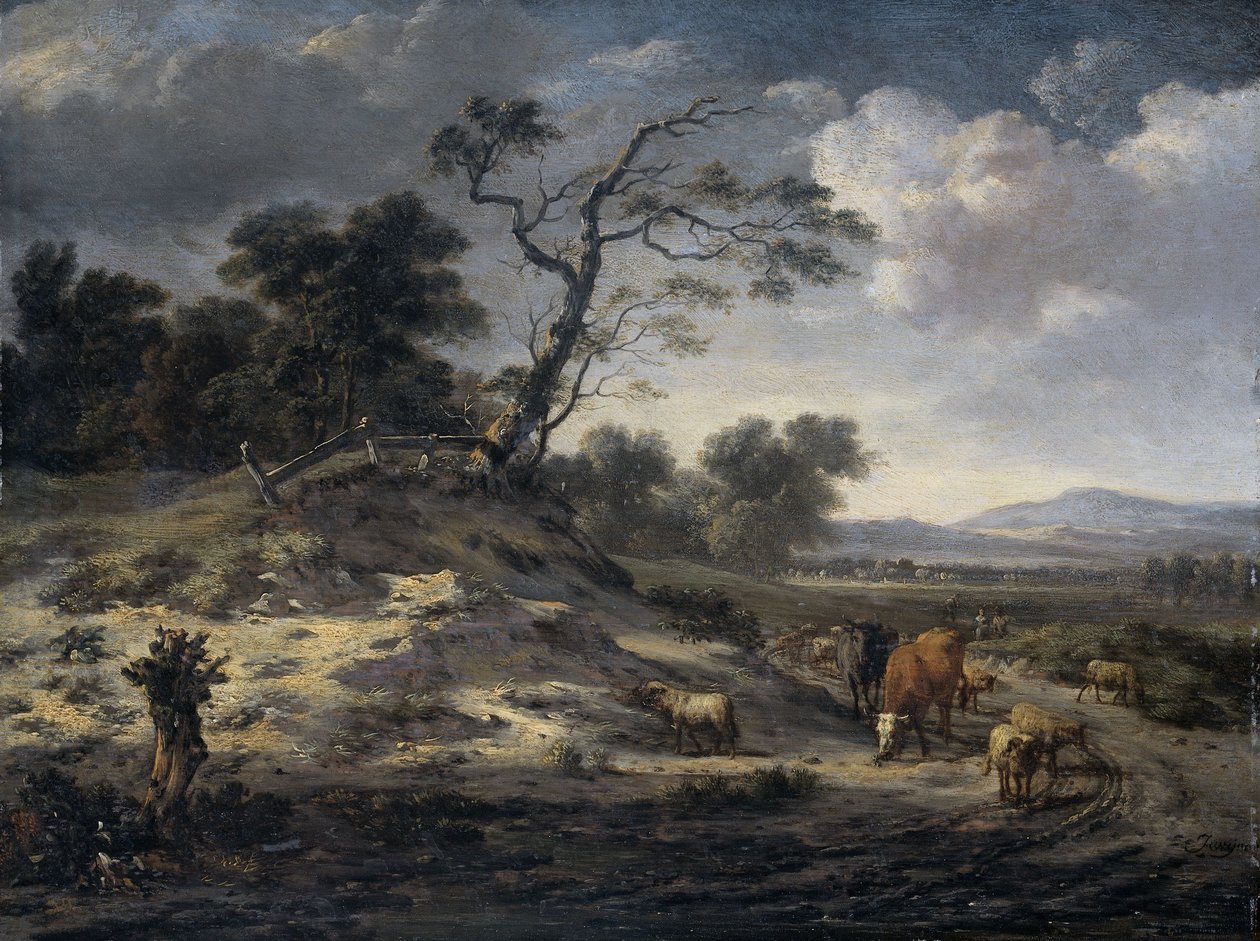 Paesaggio con bestiame su una strada di campagna da Jan Wijnants