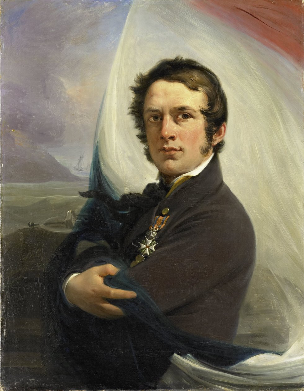 Ritratto di Jacob Hobein, che ha salvato la bandiera olandese sotto il fuoco nemico, 18 marzo 1831 da Jan Willem Pieneman (signed by artist)