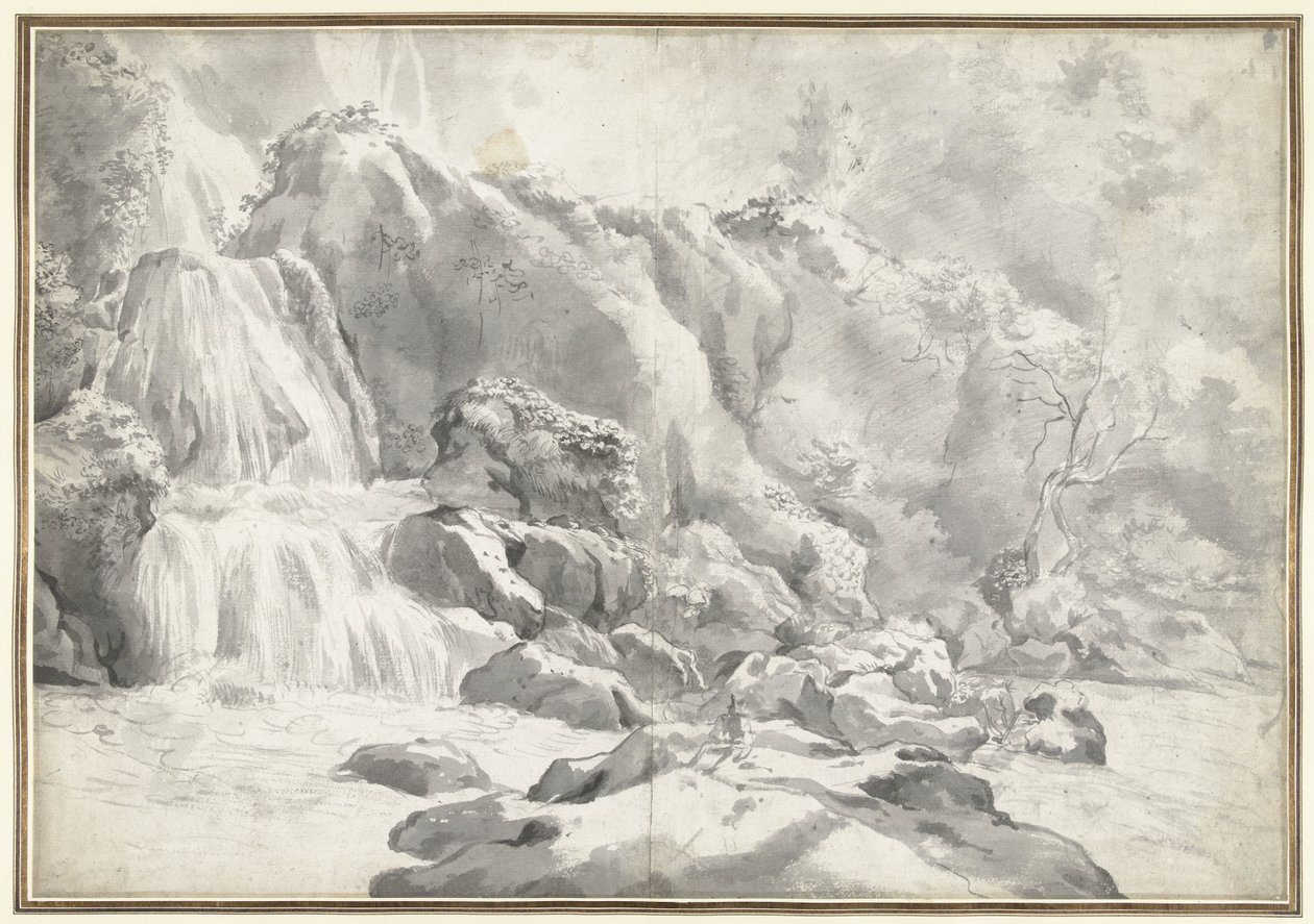 Vista della cascata a Tivoli con un disegnatore da Jan Worst (attributed to)