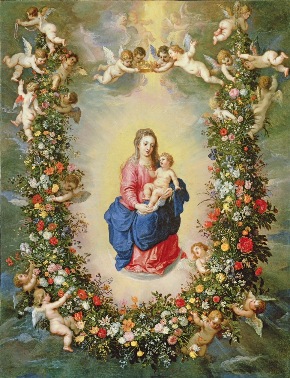 La Vergine e il Bambino circondati da una ghirlanda di fiori tenuta in alto da cherubini, c.1624 da Jan and Balen, Hendrik van Brueghel