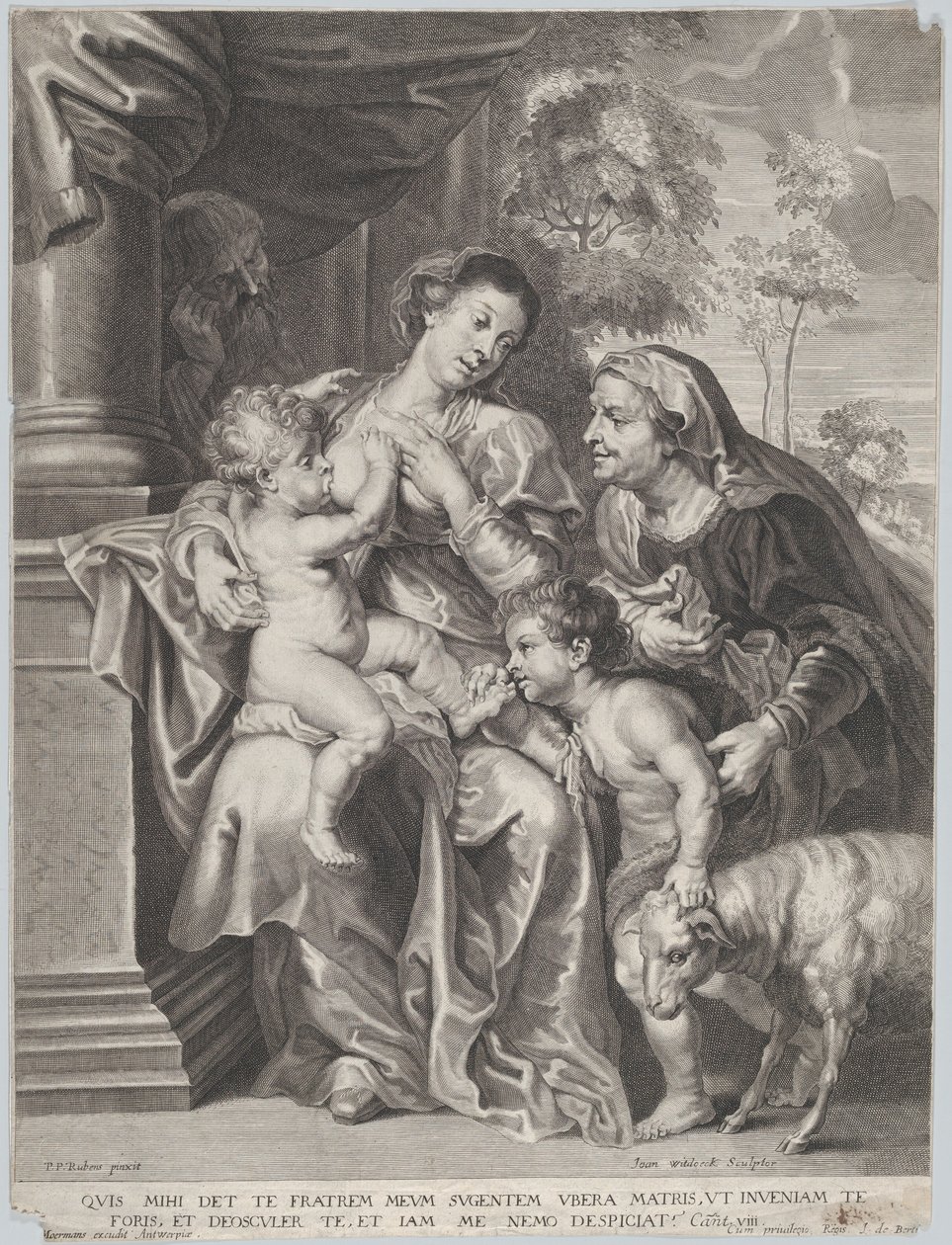 La Sacra Famiglia con Elisabetta e il giovane San Giovanni Battista, la Vergine che allatta il bambino Gesù da Jan Witdoek