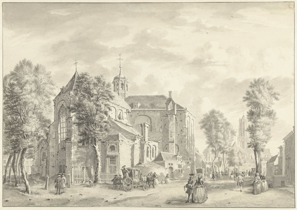 Chiesa di San Pietro a Utrecht con la cattedrale sullo sfondo da Jan de Beijer