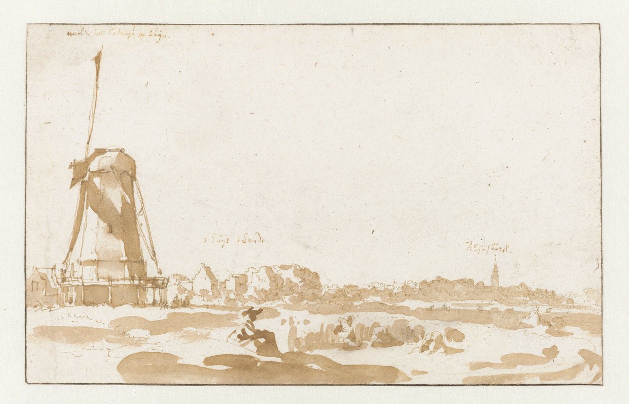 Vista di un mulino dalla riva del Reno da Jan de Bisschop