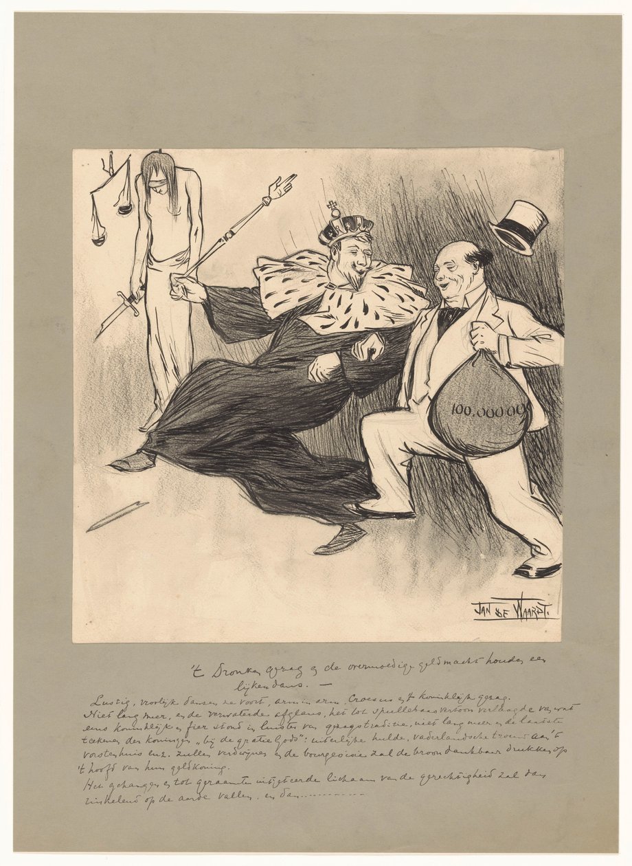 Il comando ubriaco e il potere arrogante del denaro tengono una danza macabra da Jan de Waardt (signed by artist)
