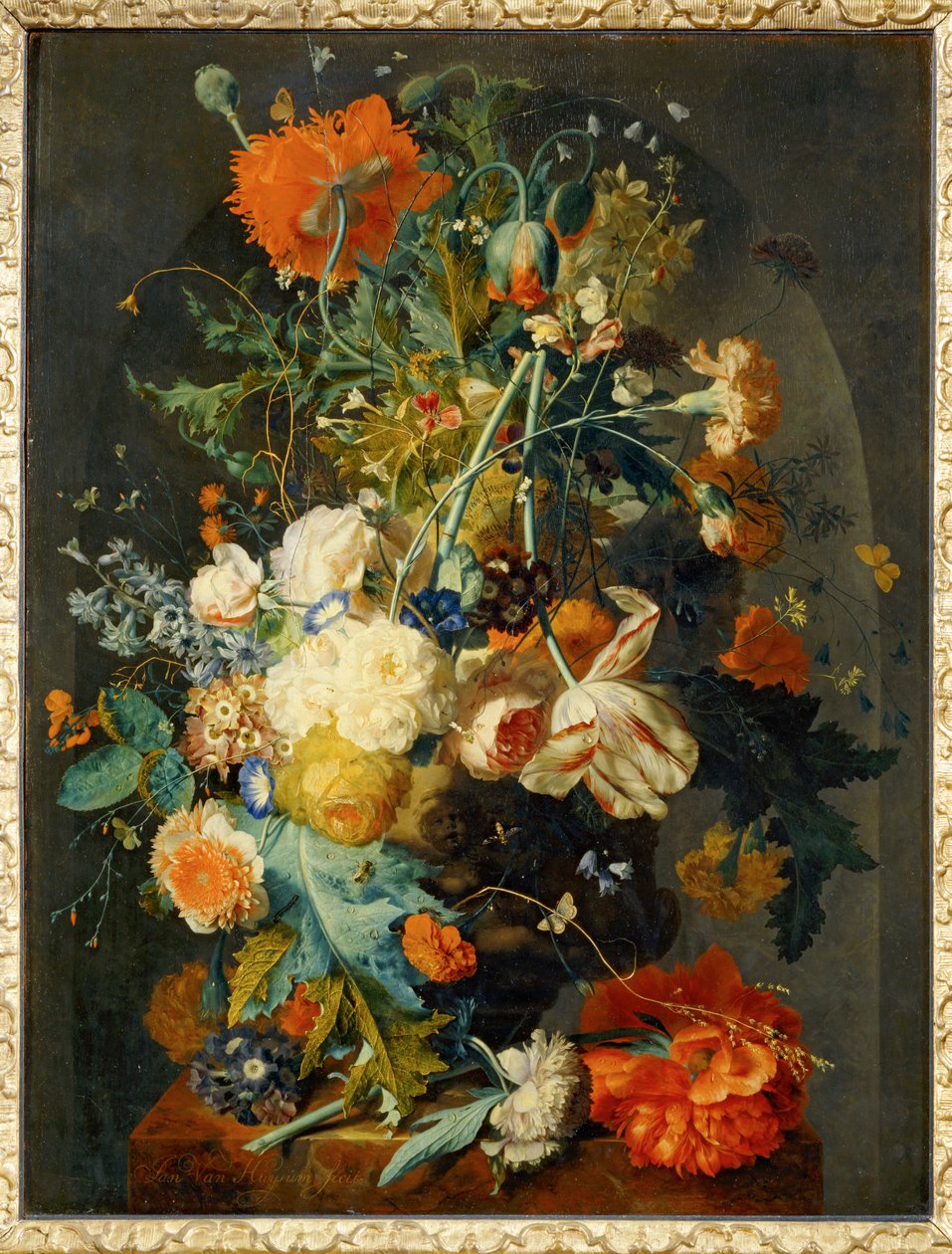 Vaso di fiori in una nicchia ... da Jan van (follower of) Huysum