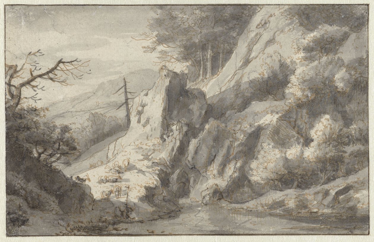 Paesaggio montano con un conifero morto da Jan van Aken