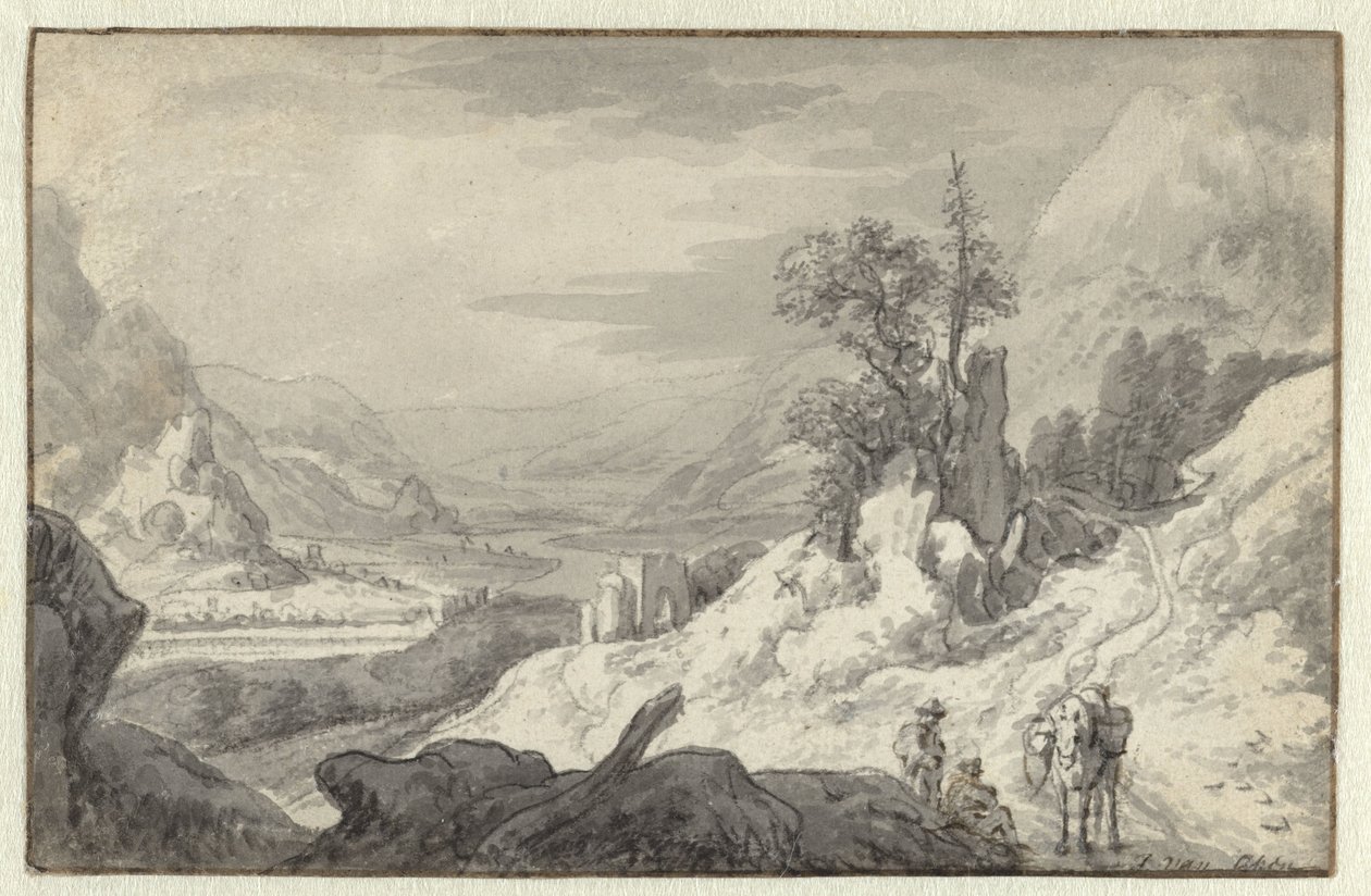 Paesaggio montano con una valle fluviale da Jan van Aken