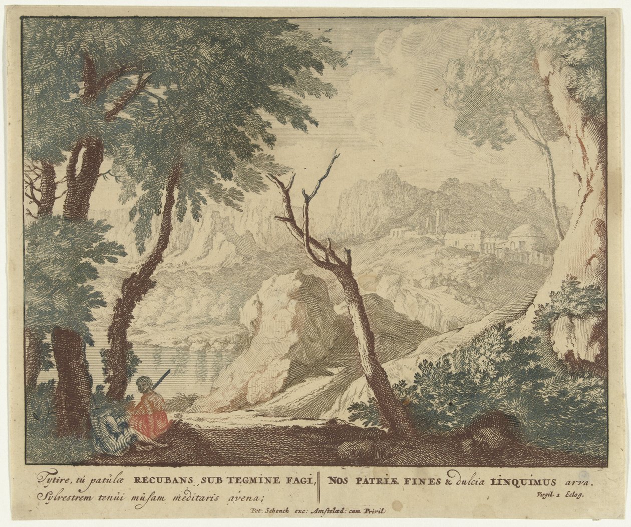 Pastore e pastorella che riposano sotto un albero (Scene dalla raccolta di poesie Bucolica di Virgilio) da Jan van Call (I)