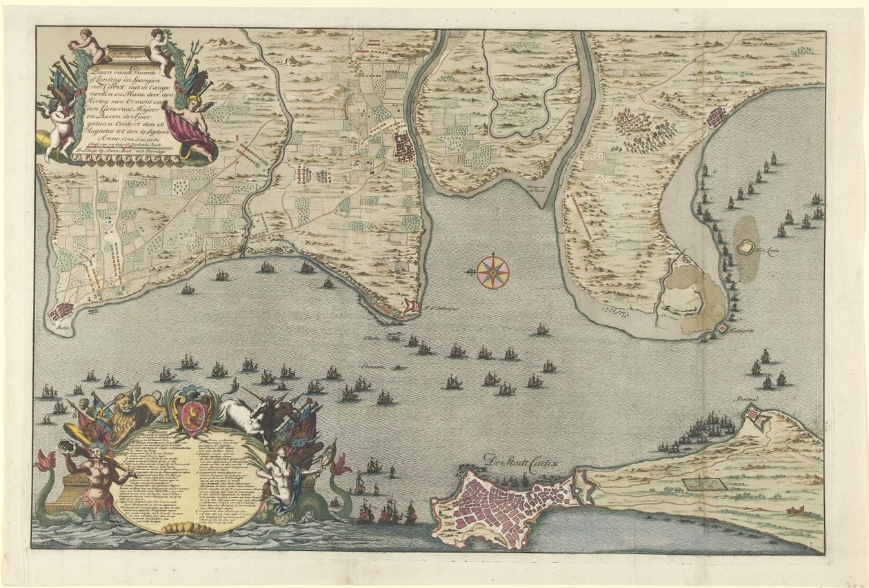 Carta dello sbarco e della spedizione degli Alleati a Cadice, 1702 da Jan van Call (I)