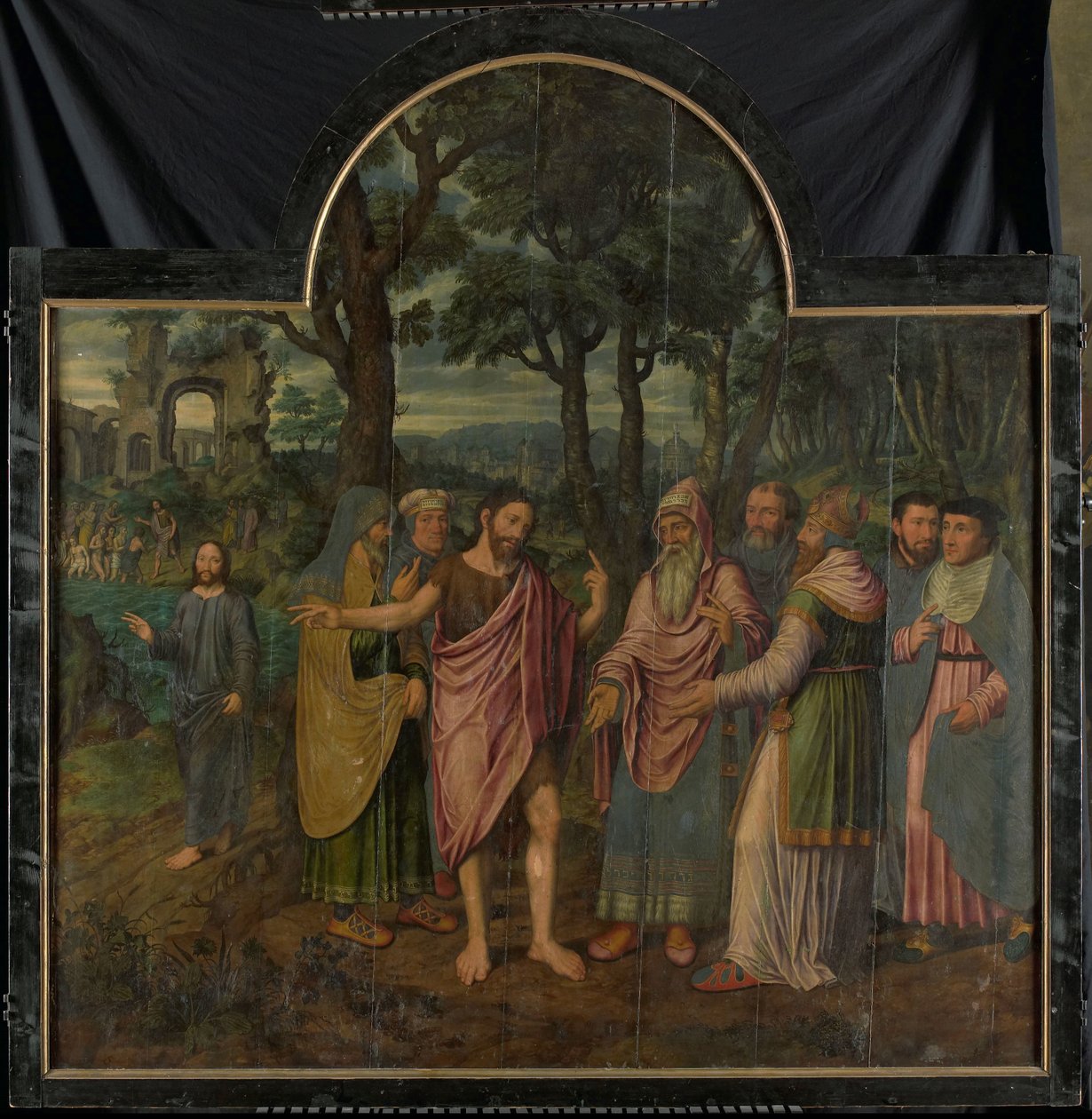 Giovanni Battista ammonisce i Farisei, pannello centrale di un trittico da Jan van Coninxloo (II)