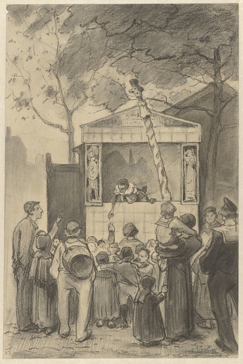 Spettatori davanti a un teatrino di marionette da Jan van Essen (possibly)