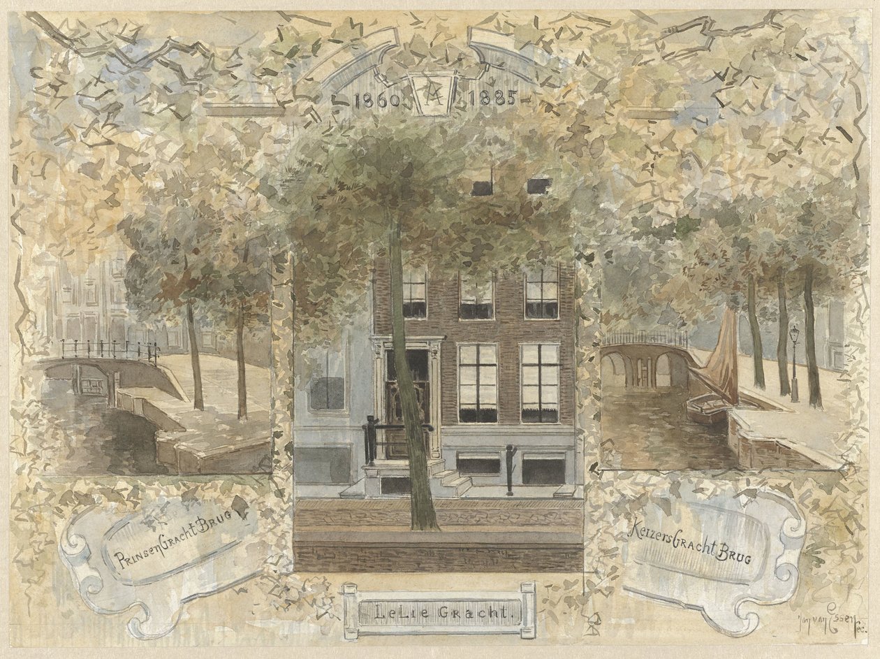 Casa sul Leliegracht, fiancheggiata dai ponti sul Prinsengracht e sul Keizersgracht da Jan van Essen