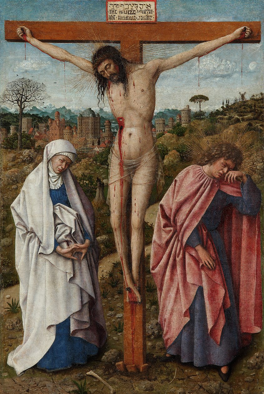 Tedesco: Die Kreuzigung Christi Cristo in croce con la Vergine e San Giovanni da Jan van Eyck