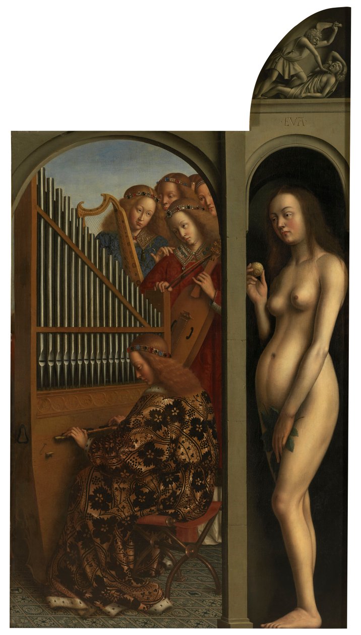 Gli angeli che suonano e Eva da Jan van Eyck