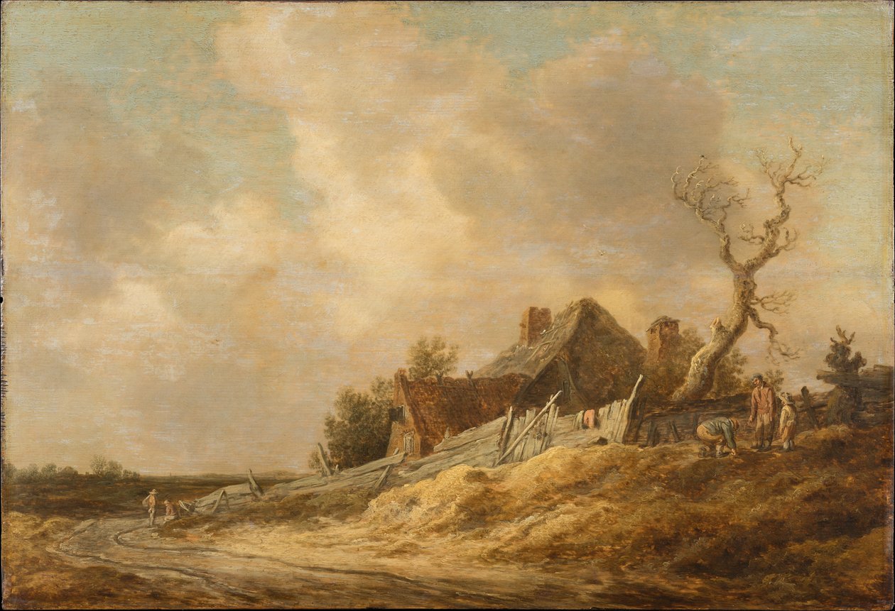 Strada sterrata con casa colonica e staccionata da Jan van Goyen