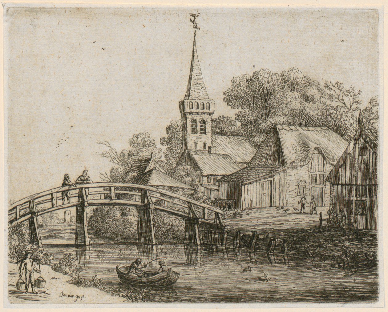 Ponte di legno, tavola 4 della serie «Paesaggi vari» da Jan van Goyen