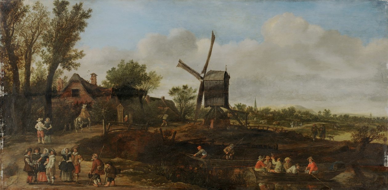 Paesaggio fluviale con mulino a vento e barche da Jan van Goyen
