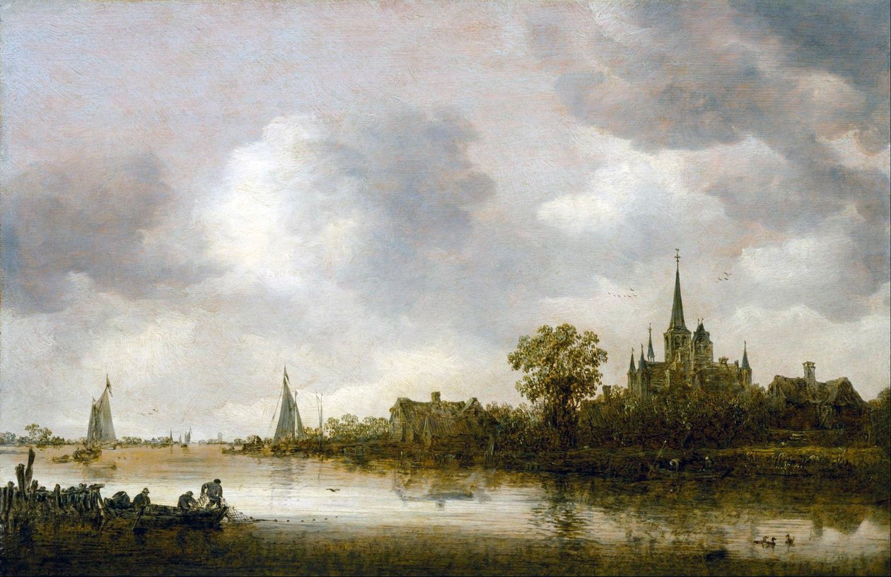 Paesaggio fluviale con una chiesa in lontananza da Jan van Goyen