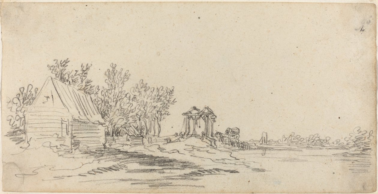 Paesaggio Fluviale con un Ponte in Lontananza da Jan van Goyen