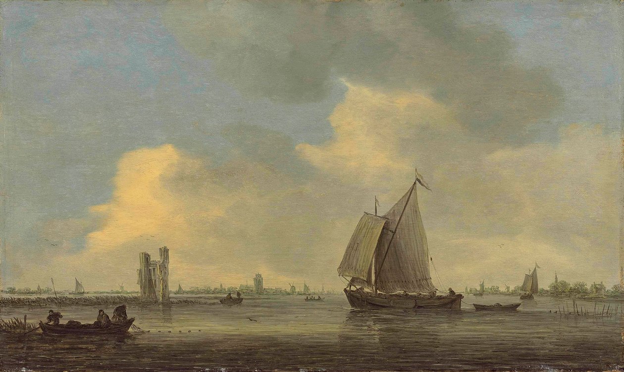 Vista del fiume Merwede e della rovina della Huis te Merwede; sullo sfondo Dordrecht da Jan van Goyen