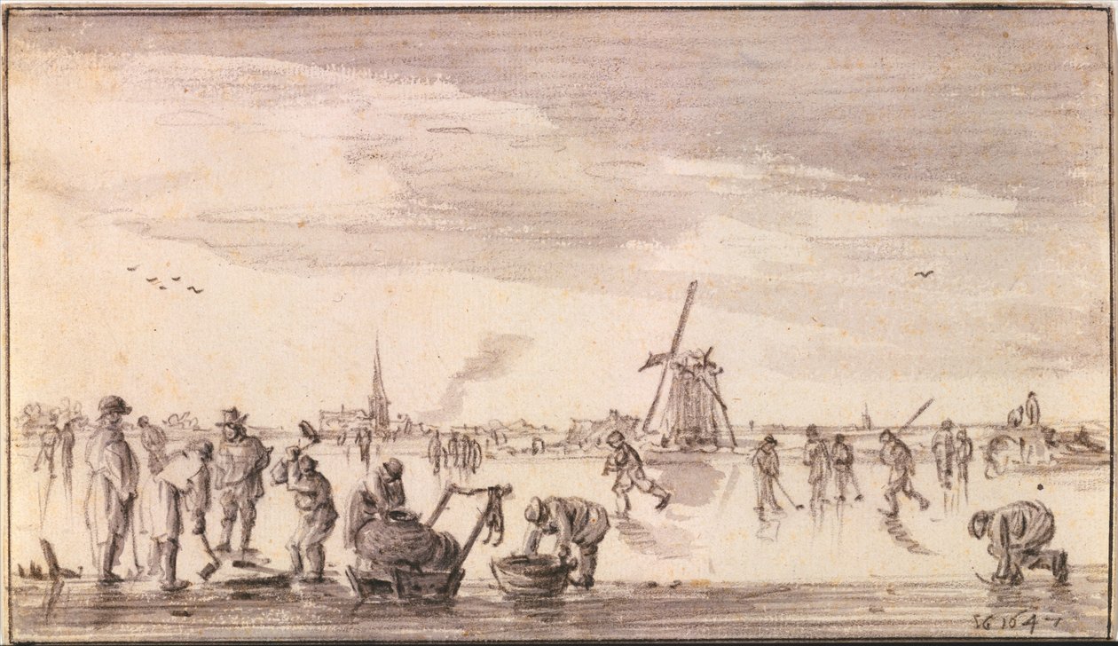 Paesaggio invernale con pattinatori e pescatori da Jan van Goyen
