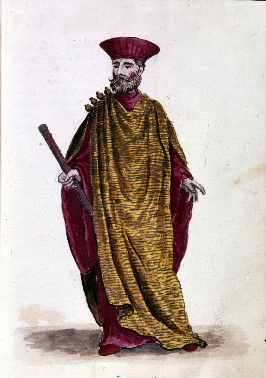 Capitano del Mare: Ufficiale della Marina Militare della Repubblica di Venezia. Disegno ad acquerello e inchiostro dal manoscritto “Costumi dei Veneziani” di Jan van Grevenbroeck (o Giovanni Grevembroch) (1731-1807) da Jan van Grevenbroeck