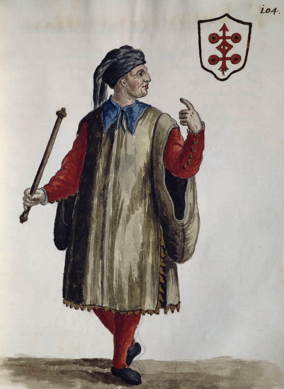 Abito carrarese, acquerello da I vestiti veneziani, di quasi ogni età diligentemente raccolti e dipinti nel XVIII secolo, di Jan van Grevenbroeck o Giovanni Grevembroch da Jan van Grevenbroeck
