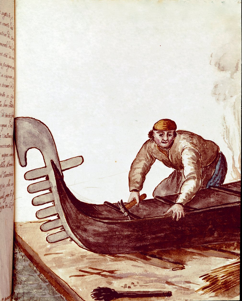Mestieri: il costruttore di gondole. Disegno ad acquerello e inchiostro da un manoscritto di Jan van Grevenbroeck (o Giovanni Grevembroch) (1731-1807) da Jan van Grevenbroeck