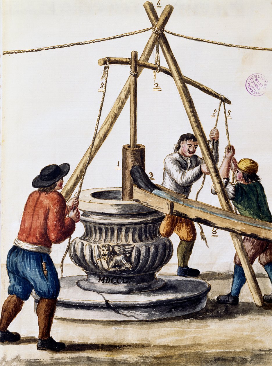 Scavo di un pozzo, illustrazione dal libro illustrato dei costumi veneziani, di Jan Grevenbroeck (1731-1807), acquerello, Italia da Jan van Grevenbroeck