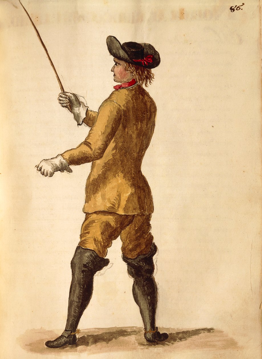 Gentiluomo in abito da equitazione, da Gli Abiti de Veneziani, libro illustrato di costumi da Jan van Grevenbroeck