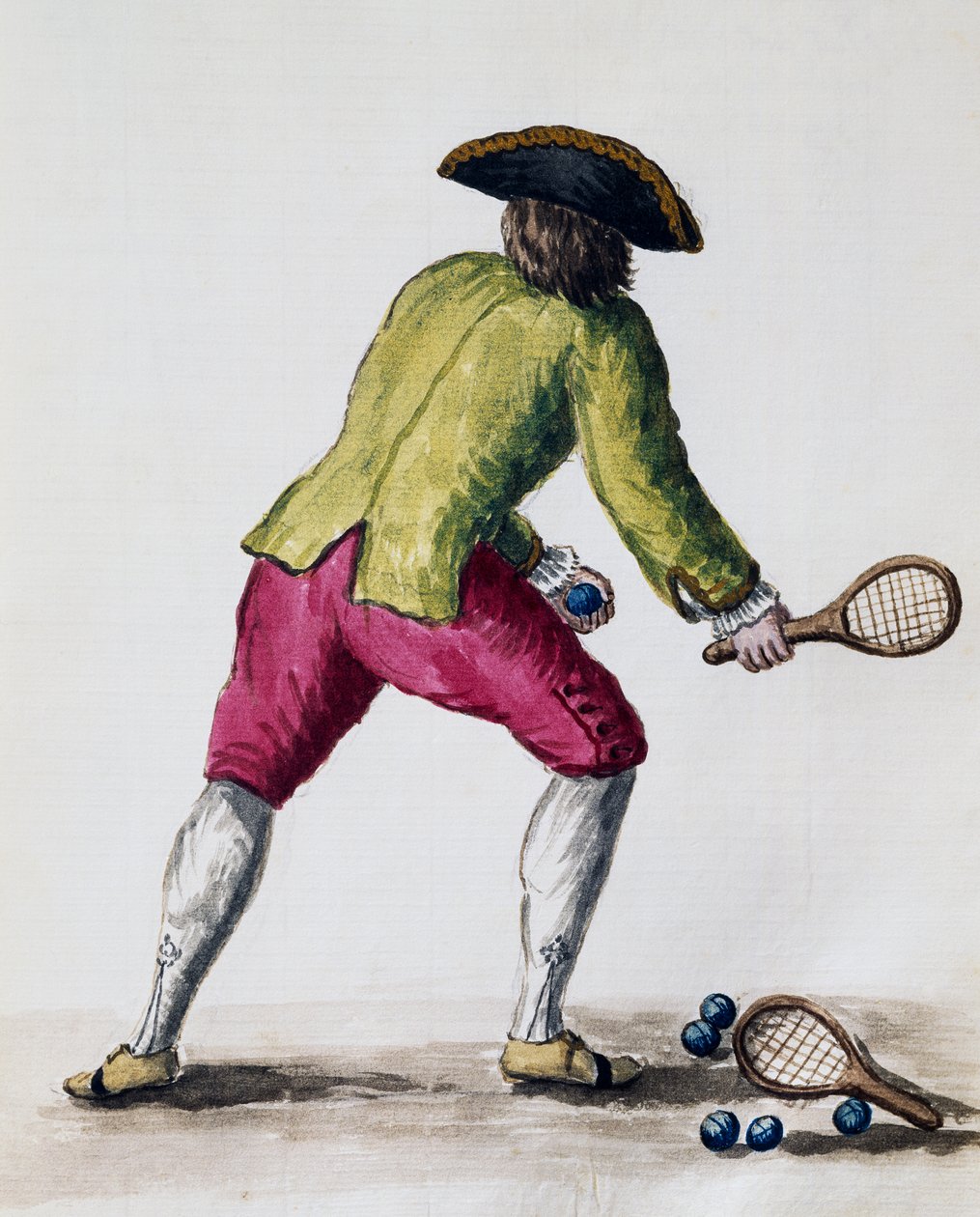 Uomo che gioca con racchetta e palline, da Il libro illustrato dei costumi veneziani, Italia da Jan van Grevenbroeck