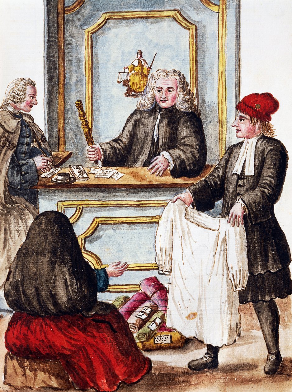 Monte di pietà, illustrazione dal libro illustrato dei costumi veneziani, di Jan Grevenbroeck, acquerello, Italia da Jan van Grevenbroeck