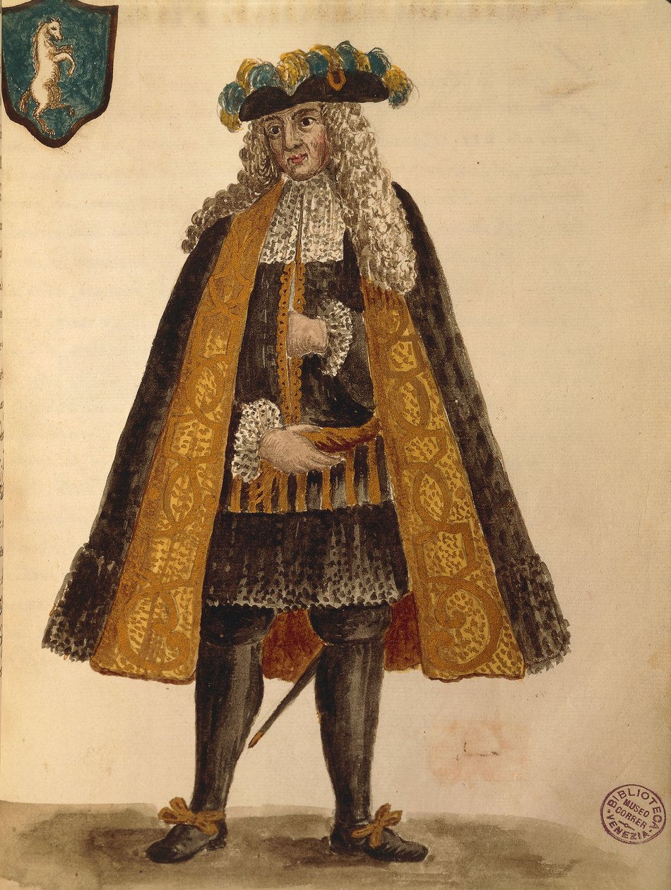 Ambasciatore sardo, di Jan van Grevenbroeck o Giovanni Grevembroch, Gli Abiti de Veneziani, da libro illustrato di costumi da Jan van Grevenbroeck