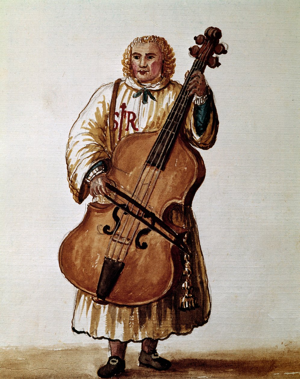 Musicista di strada (Musicista errante) Acquerello e inchiostro dal manoscritto 