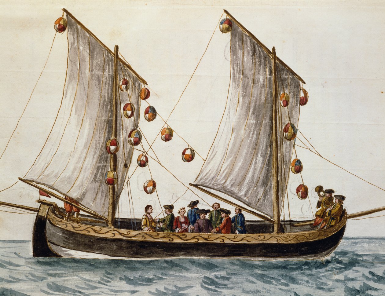 Barca veneziana addobbata per la Festa del Redentore, di Jan Grevenbroeck (1731-1807), acquerello, Italia da Jan van Grevenbroeck