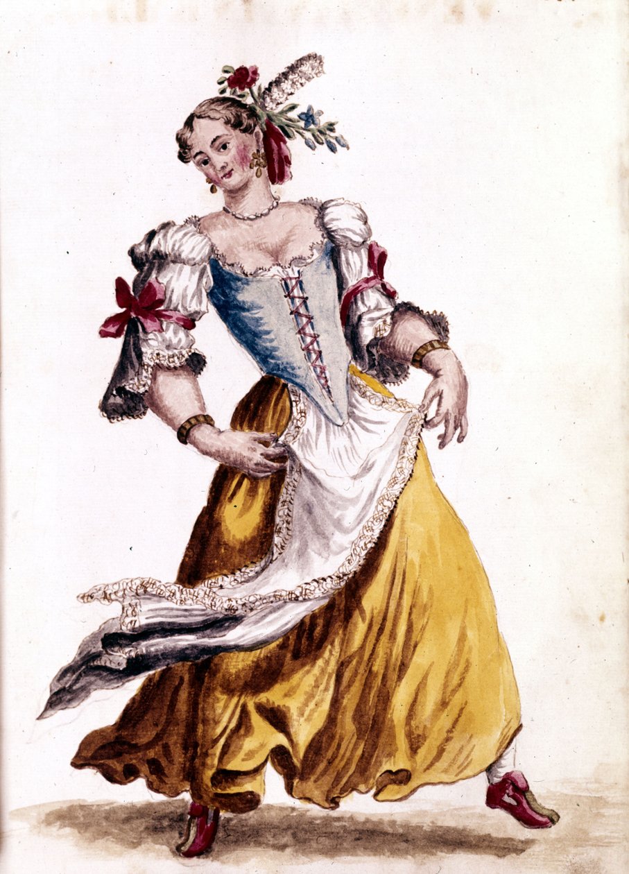 Danza veneziana. Disegno ad acquerello e inchiostro dal manoscritto 