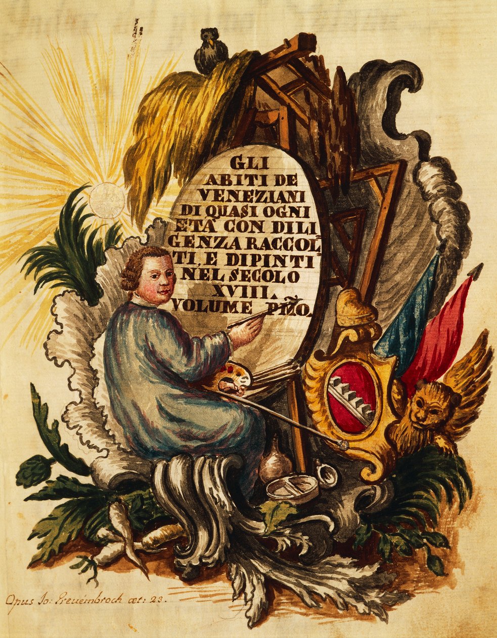 Abito veneziano per tutte le età, diligentemente raccolto e dipinto, per il XVIII secolo, di Giovanni Grevembroch, pagina del titolo da Jan van Grevenbroeck