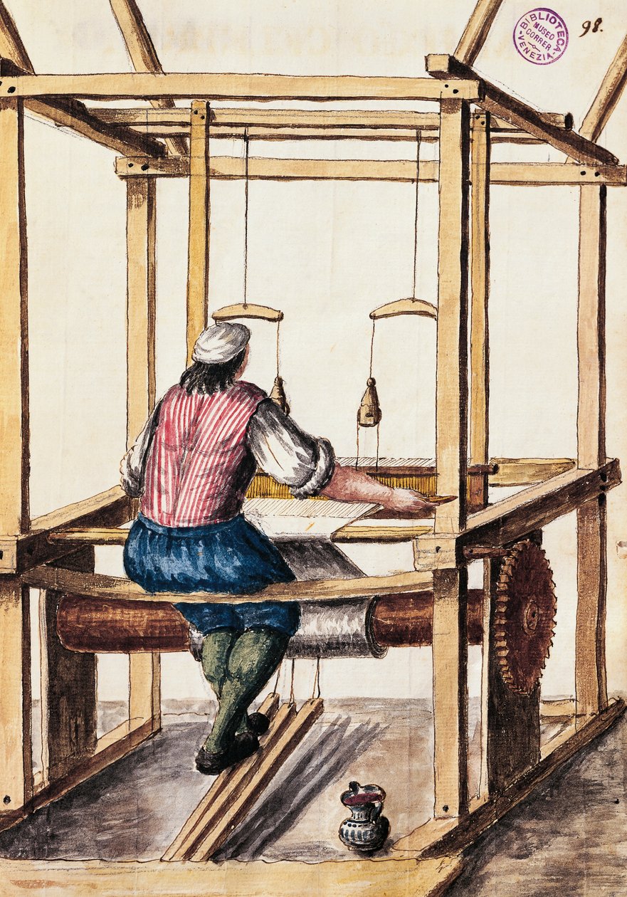 Tessitore, illustrazione di Jan van Grevenbroeck (1731-1807) da "Il vestito dei veneziani", manoscritto, Italia da Jan van Grevenbroeck