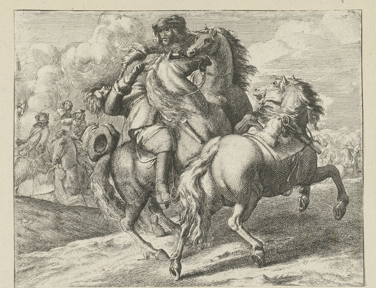 Militare a cavallo abbattuto (Scene di cavalleria) da Jan van Huchtenburg (possibly copy after)