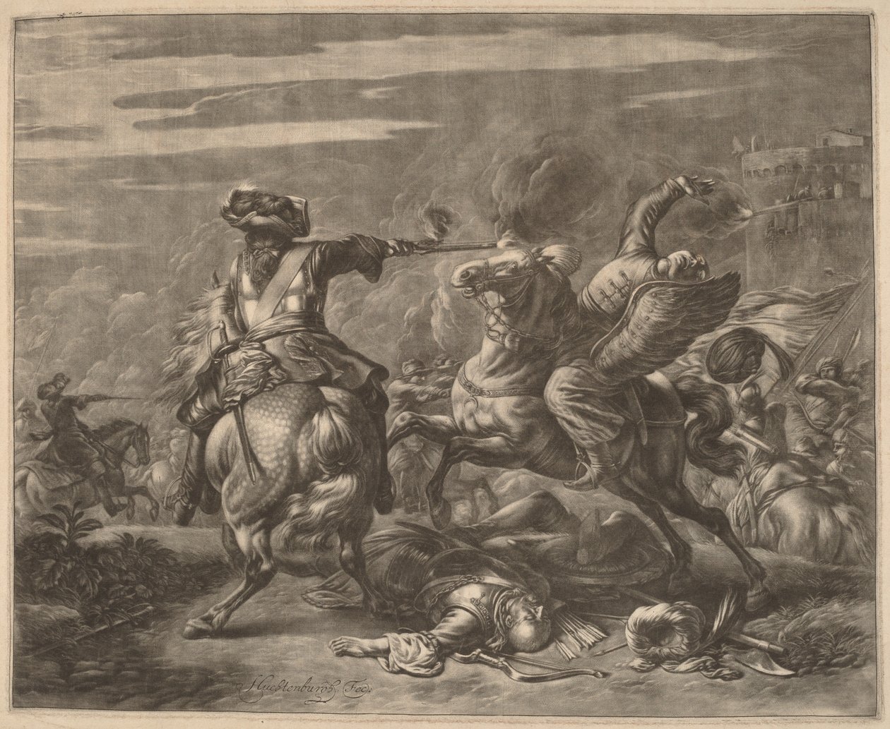 Un cavaliere che spara a un turco dal suo cavallo da Jan van Huchtenburgh