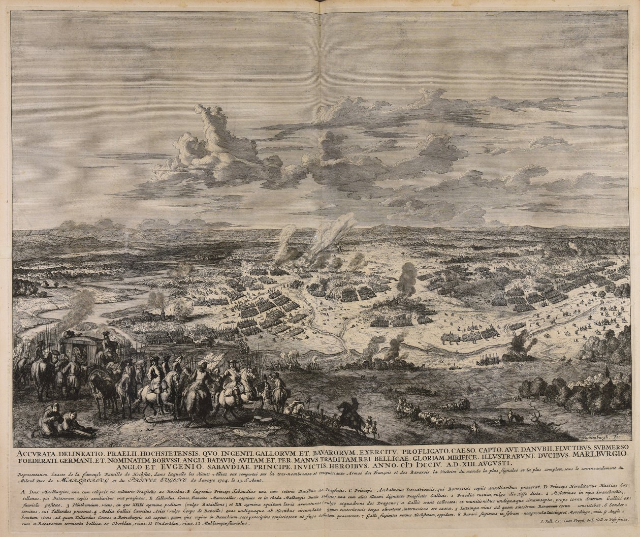 Accurata delineatio praelii Hochstetensis quo ingenti Gallorum et Bavarorum exercitu profligato caeso capto ...  Representation exacte de la fameuse bataille de Hochstet ... da Jan van Huchtenburgh