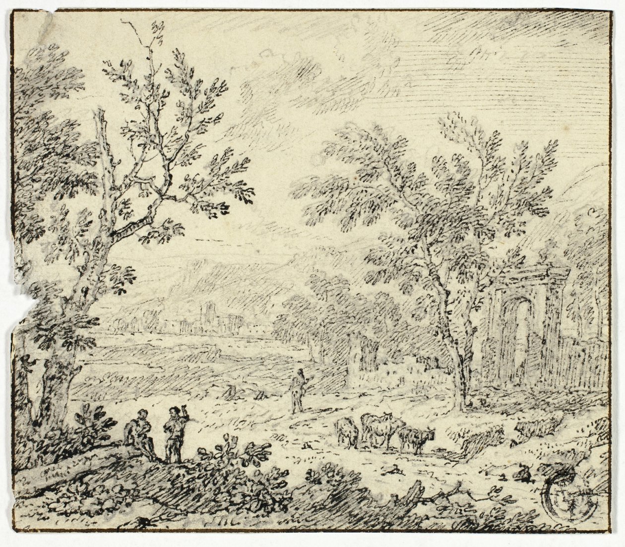 Paesaggio con capre, capraio e rovine da Jan van Huysum