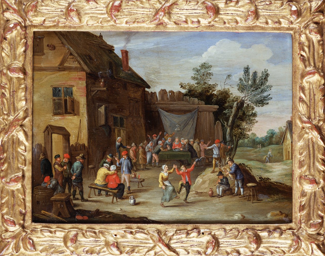Una festa di nozze nel cortile di una locanda di villaggio da Jan van Kessel