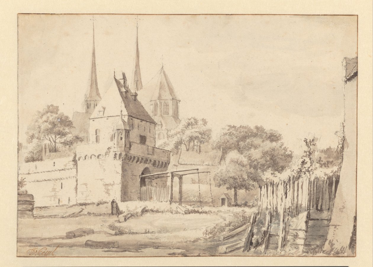 Veduta della Bergpoort e della Bergkerk a Deventer da Jan van Kessel