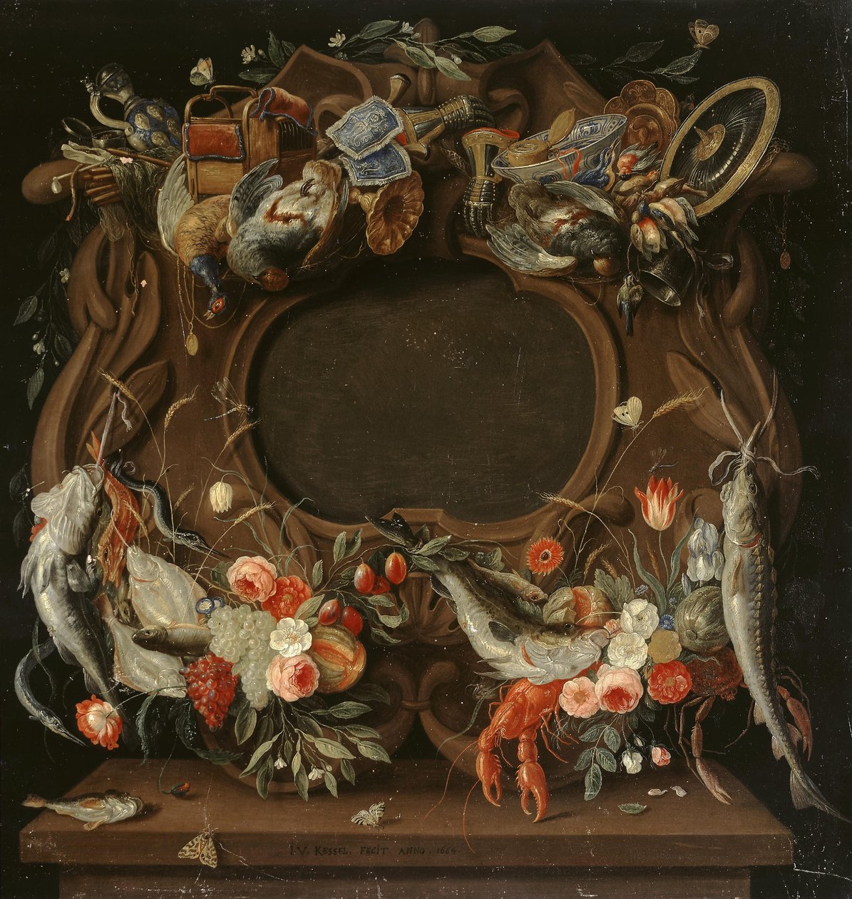Cornice del medaglione con rappresentazione allegorica dei quattro elementi da Jan van Kessel the Elder