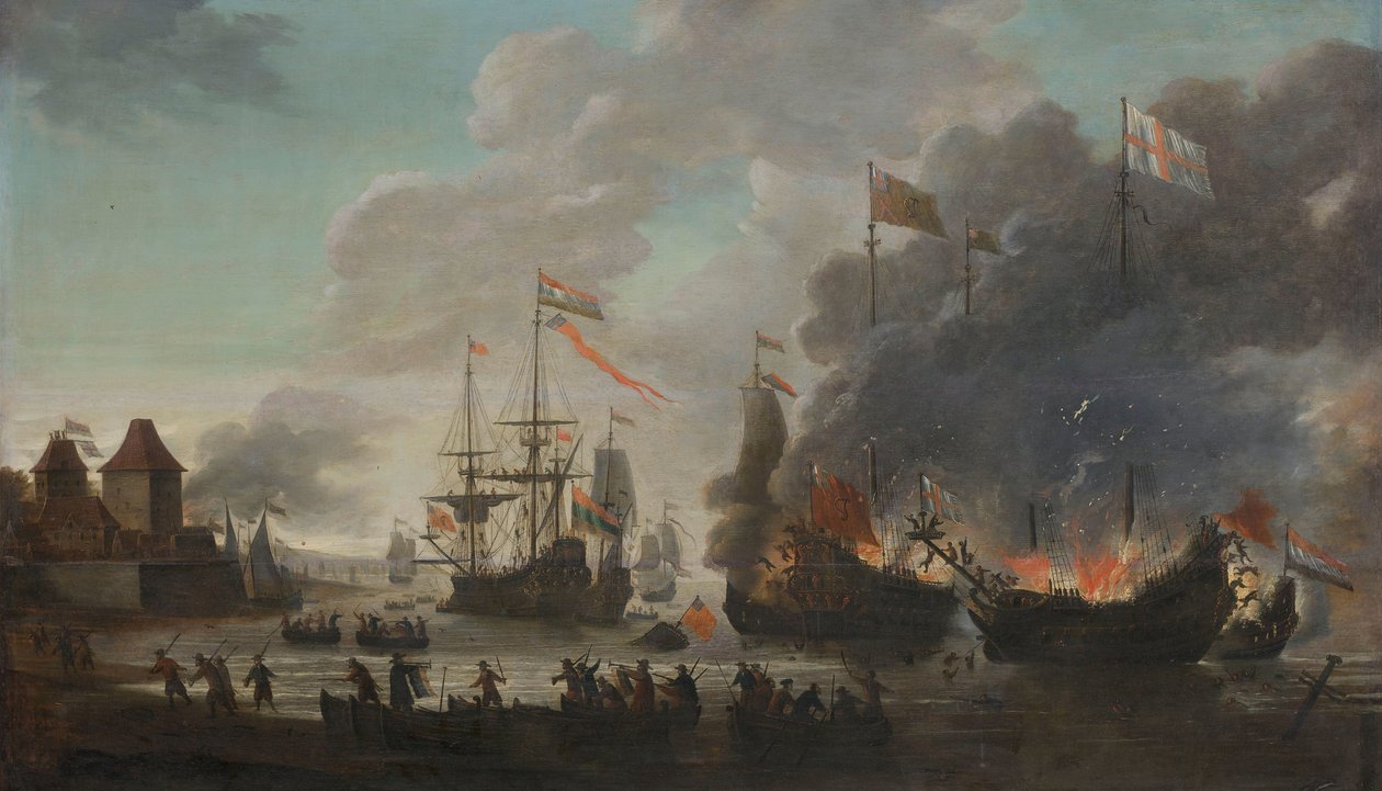 Gli olandesi bruciano navi inglesi durante il raid olandese sul Medway, 20 giugno 1667 da Jan van Leyden