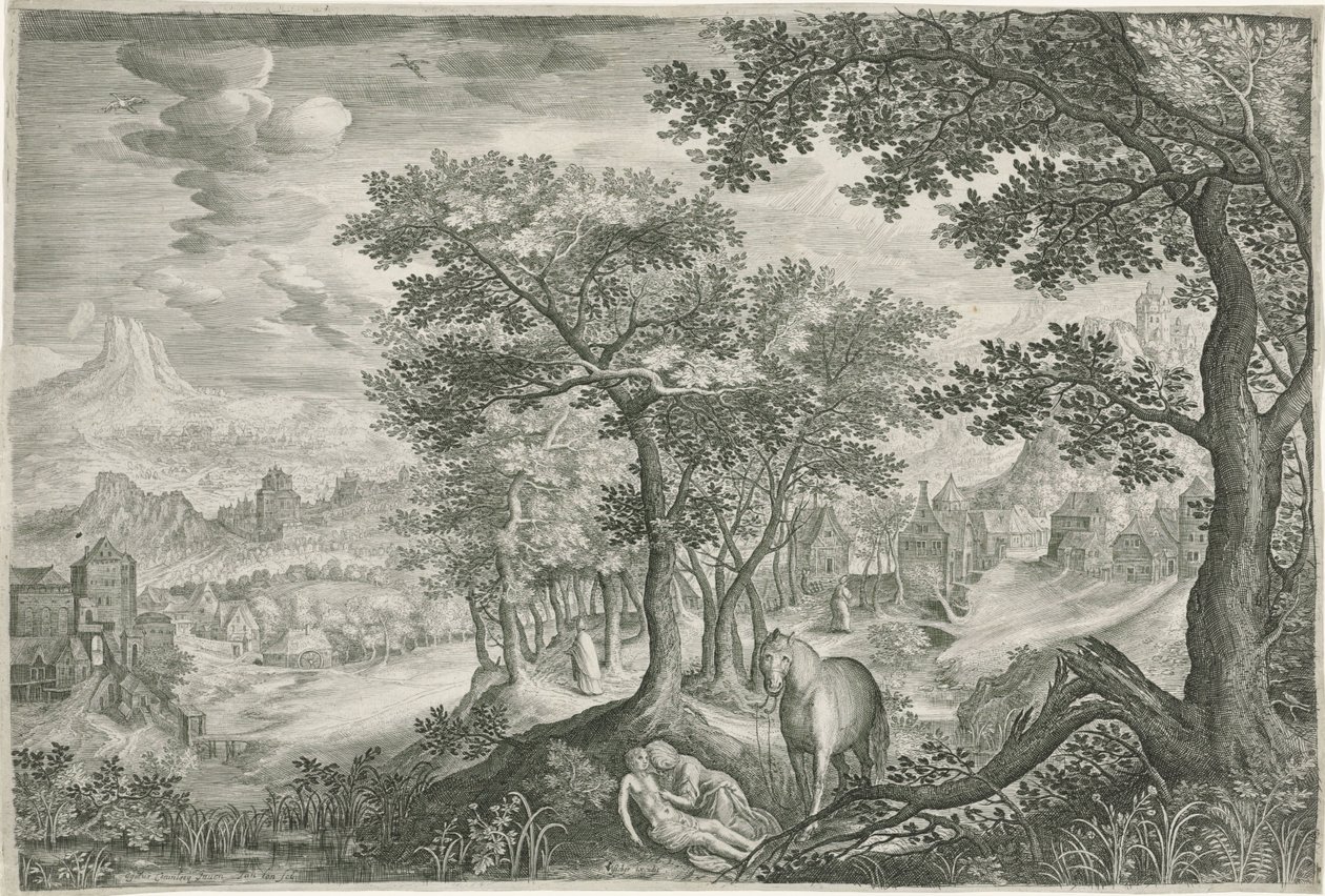 Berglandschap met de barmhartige Samaritaan da Jan van Londerseel